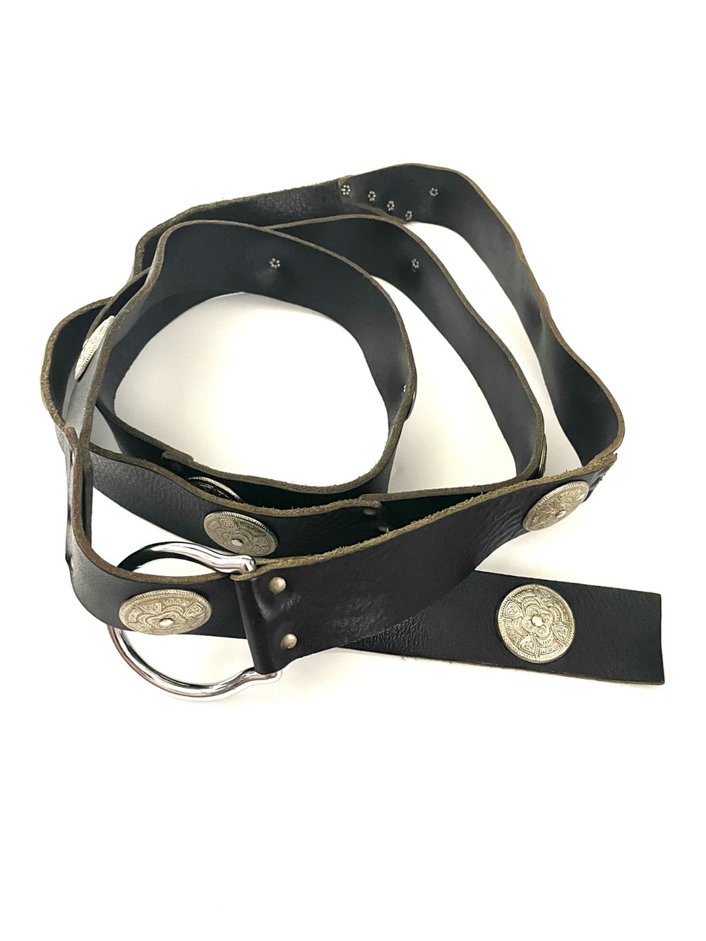 Vintage 8’ Handmade Leather Single Ring Belt LARP Renaissance Faire Sword Belt